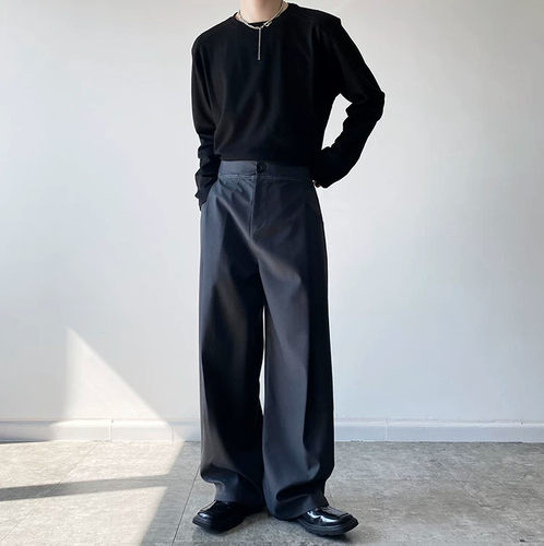 【精品】满68包邮◆春秋青少年韩版个性毛边切割明线阔腿休闲西裤