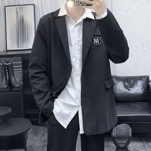 精品 潮流时尚 满68 2025春秋青少年韩版 设计感贴标西服 包邮