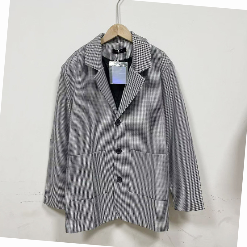 千鸟格宽松直筒西服外套