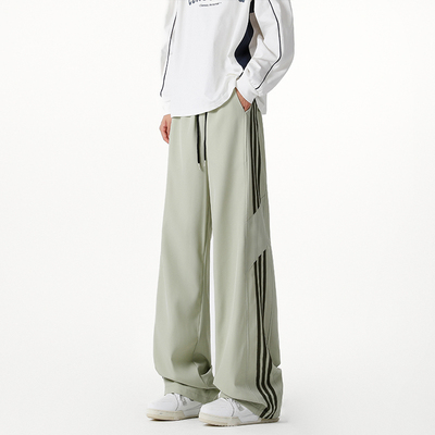 【精品】满68包邮◆2026春夏青少年美式潮流拼接三条杠薄款休闲裤