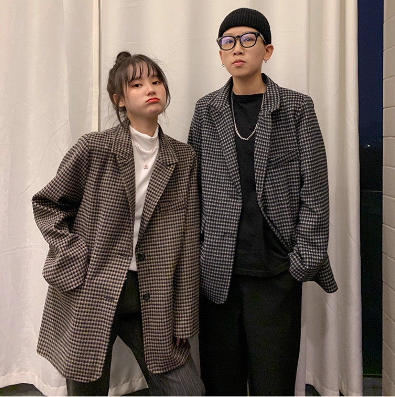 【精品】满68包邮◆2025秋冬青男女同款韩版潮流时尚毛呢细格西服,男装,休闲西服,淘宝优惠券,粉丝福利购,淘宝优惠卷