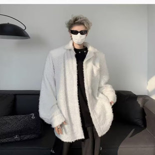 2025秋冬青少年韩版 包邮 满68 潮流高级感垫肩毛绒衬衫 精品