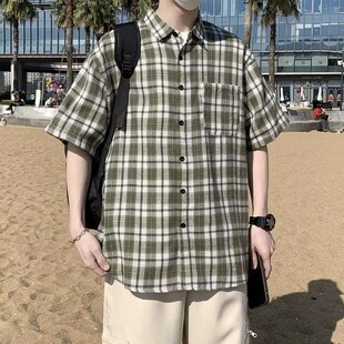 包邮 满68 2026夏季 青少年港风潮流百搭时尚 衬衫 格子短袖 精品