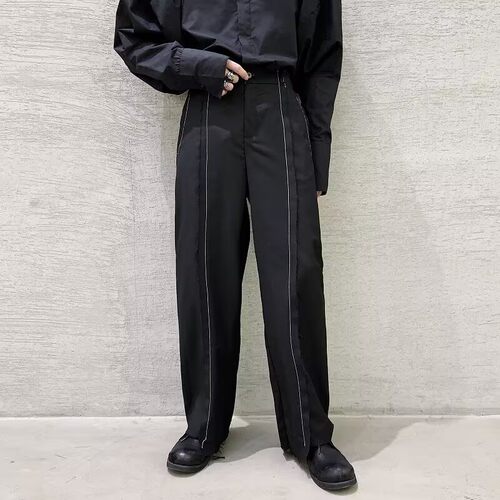 【断码优品】满68包邮◆2026青少年暗黑明线毛边拼接直筒休闲西裤