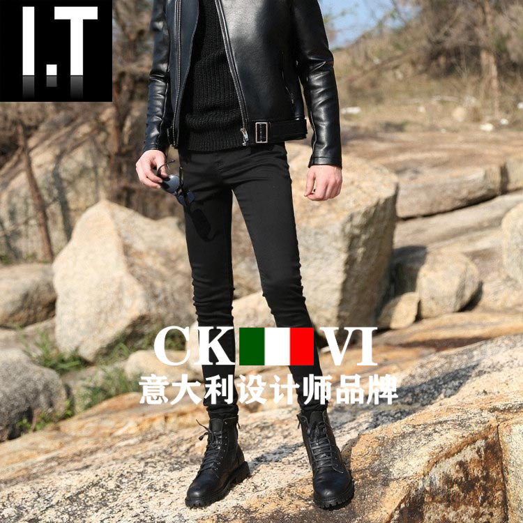官方正品CKvi春夏牛仔裤男修身小脚时尚款男士休闲黑色百搭长裤子