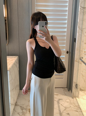 嘉言 ins博主同款心机性感天丝羊毛吊带背心亲肤弹力V领无袖上衣