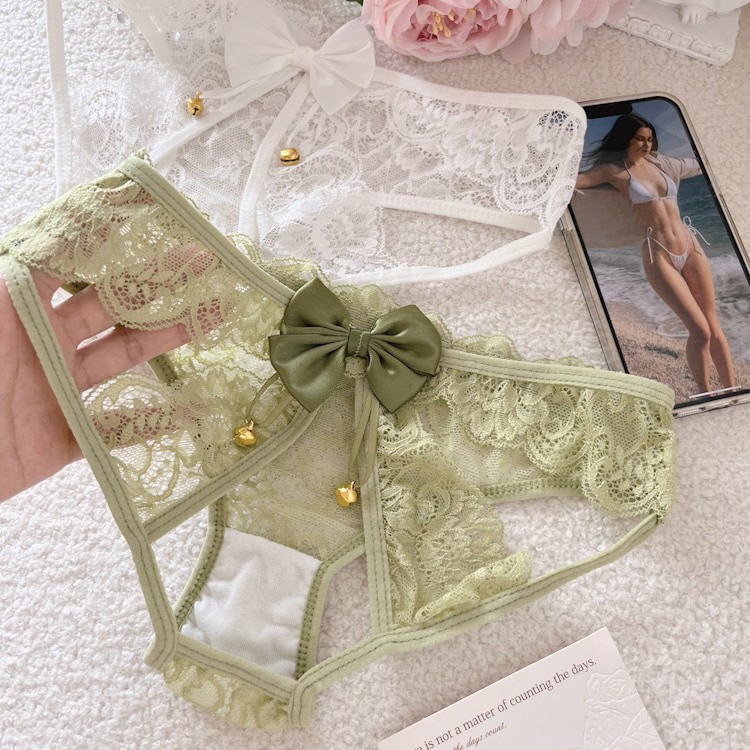 甜美透气蕾丝开裆镂空蝴蝶结内裤