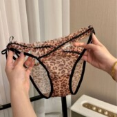 野性美2025新款 法式 镂空蕾丝豹纹girl细带木耳边微透御姐低腰少女
