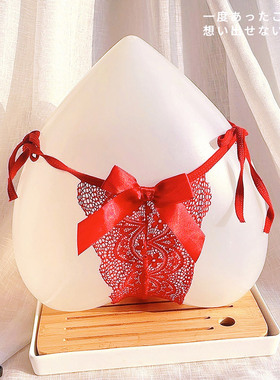 甜美蕾丝蝴蝶结镂空系带女士内裤低腰三角裤性感红色可调节大码款