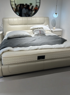 L277意式极简轻奢全真皮主卧床1.8米头层牛皮定制皮色厚皮宽边床