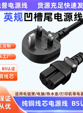 BS认证纯铜英规英标插头线新加坡SOSA13A保险丝电源线正标C15凹槽