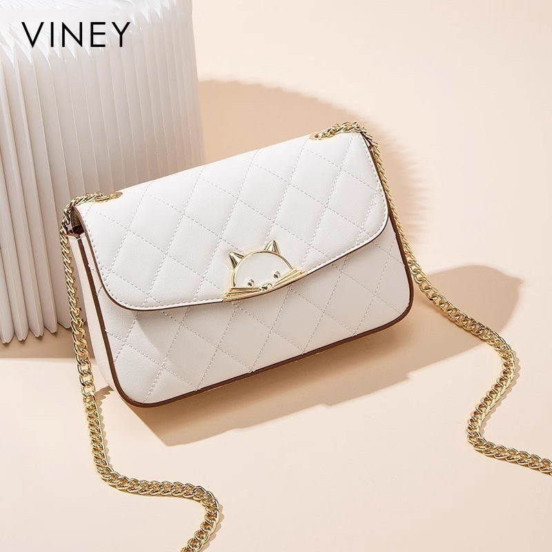 Viney斜挎包包女式2025新款真皮女包轻奢小众高级感链条包小方包