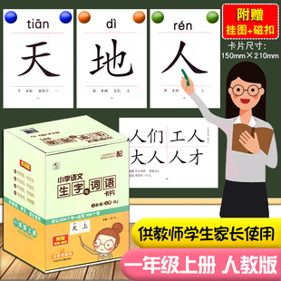 小学一年级上下册生字卡片教师专用语文教具拼音卡识字卡片人教版生字与词语大卡片同步1/2类字会认写字组词造句送磁吸扣识字全套