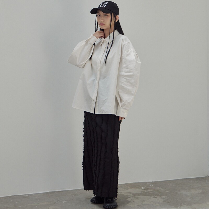 SKYA中性复古白色衬衫女小心机设计感韩版盐系衬衣长袖小清新上衣