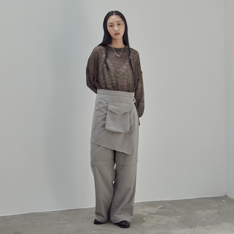 SKYA中性复古2023秋冬季新款工装压褶高腰可拆卸直筒裤女士休闲裤
