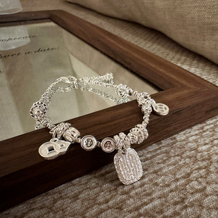 纯银手链 新款纯银925黄财神碎银盘缠银手串调节银手饰送闺蜜