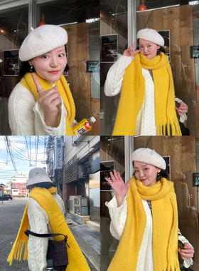 Earthtone“Yellow”正确小鸡黄!自制马海毛羊驼毛大围巾披肩加厚