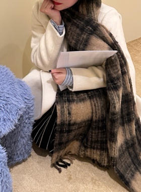 Earthtone“屿”高版alpaca羊驼毛+马海毛!复古格流苏围巾大披肩