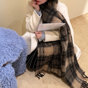 Earthtone“屿”高版alpaca羊驼毛+马海毛!复古格流苏围巾大披肩