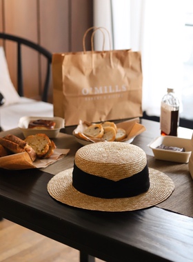 Earthtone“罗马假日1.0”法式复古经典麦秆草帽春夏平顶度假礼帽