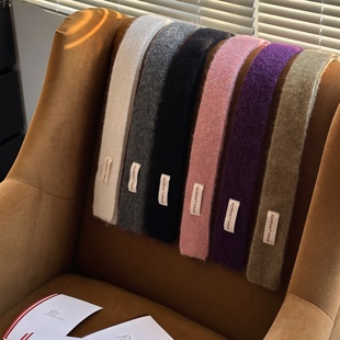 Earthtone“Bifrost”原创设计早春羊驼毛长条领带式白色围巾细窄