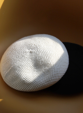 Earthtone“汤圆”100%羊毛钩花针织贝雷帽