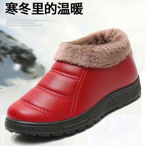 高帮棉鞋平底中老年防滑防水