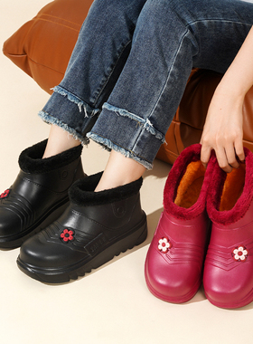 冬季防滑老北京布鞋女老人棉鞋加绒保暖奶奶防水软底中老年妈妈鞋