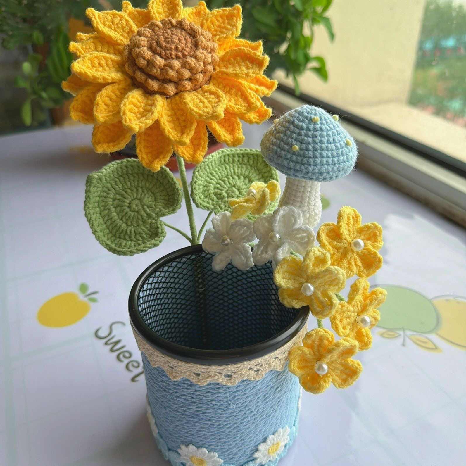DIY DIY成品手工钩织向日葵盆栽摆件毕业礼物老师礼品摆