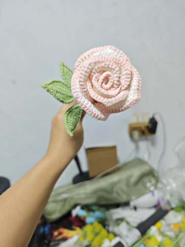 DIY手工钩织玫瑰花束家居摆件钩织仿真花毛线礼物送女友