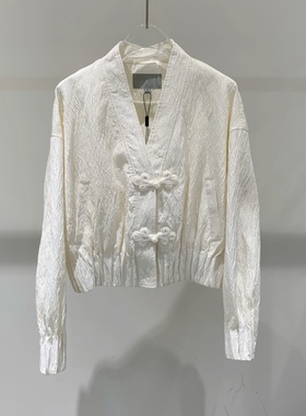 商场同款艾诺丝2023春季新款复古盘扣V领上衣衬衫30211058