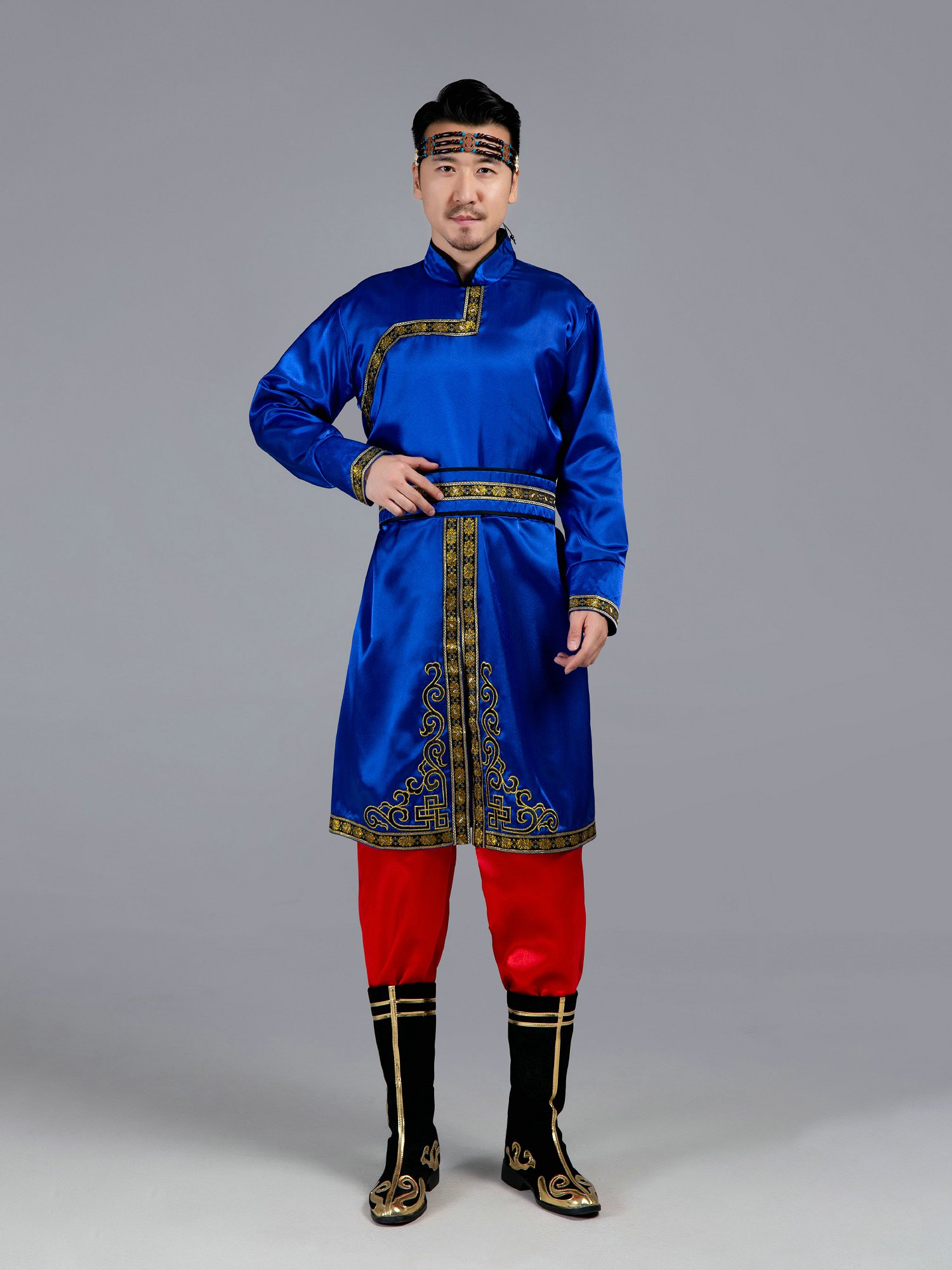 蒙古服装男蒙古舞蹈演出服装现代成人筷子舞藏族舞蹈服少数民族男