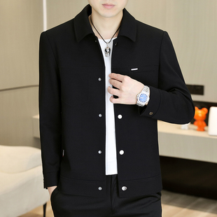 外套黑色男装 商务百搭短款 夹克上衣 翻领休闲夹克2026春秋新款 男士