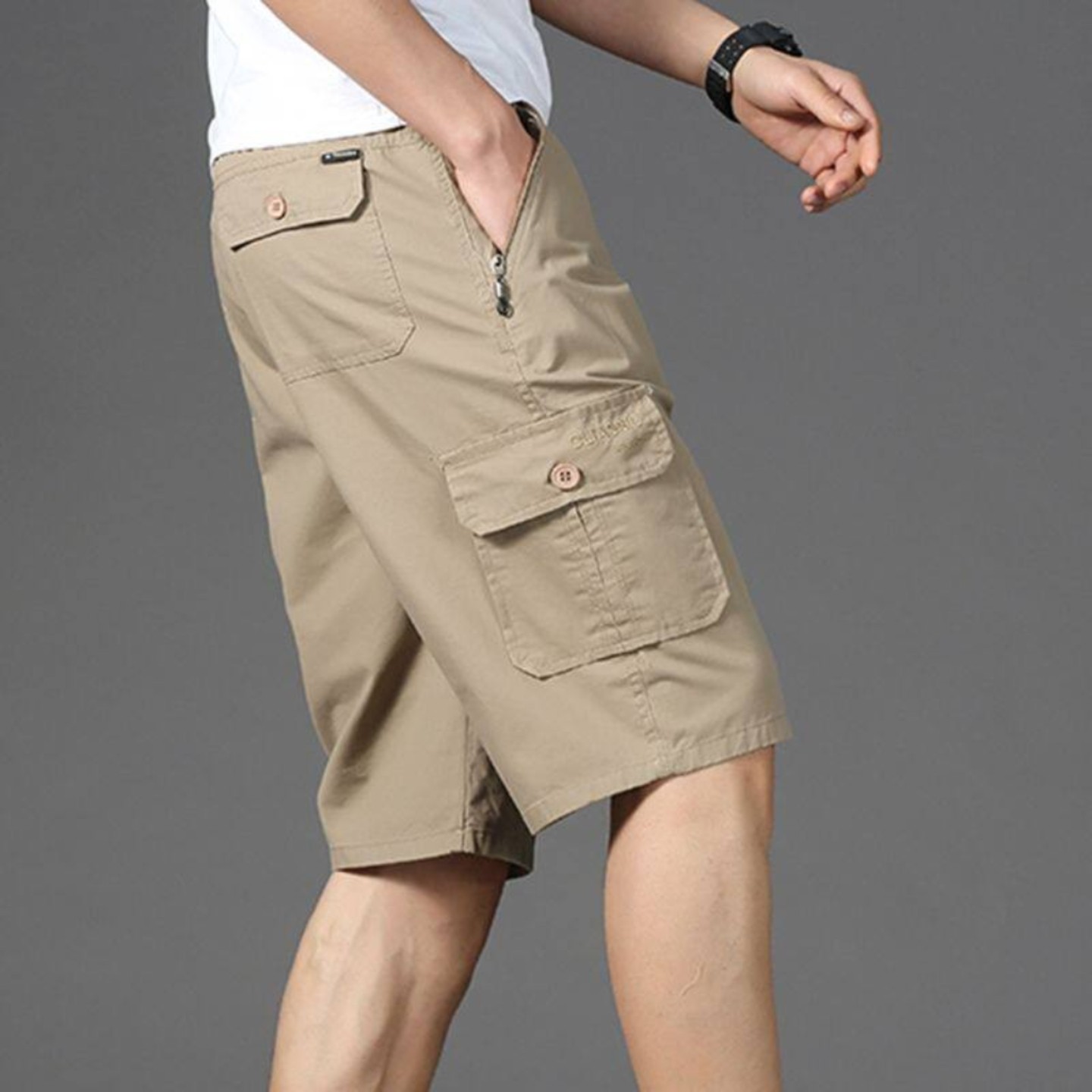 2026夏季男装抽绳松紧腰休闲七分裤纯棉宽松工装裤男士中裤子薄款