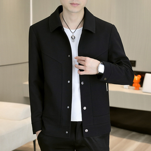 外套加厚加绒秋冬装 轻奢风翻领夹克男春季 百搭短款 韩版 潮 休闲修身