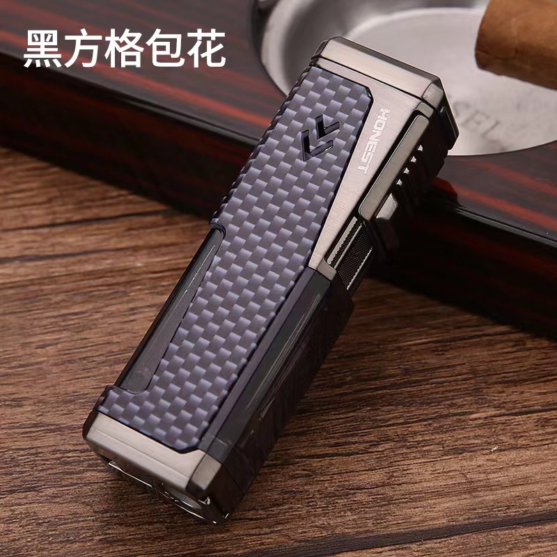 百诚四直冲防风打火机创意可视气窗耐用充气蓝焰点雪茄礼物送爸爸