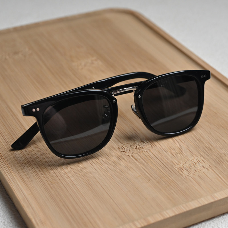 余文乐太阳镜复古潮人个性偏光太阳镜复古眼镜中金墨镜男女1030