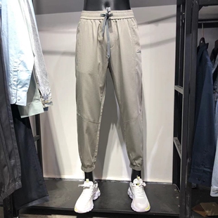 品牌男装商场撤柜夏季薄款宽锥腿裤束脚裤卫裤卡其色九分裤运动裤