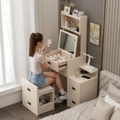 实木梳妆台床头柜一体可翻盖小户型斗柜卧室化妆桌简约现代化妆台