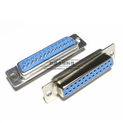DB25 母头 孔 母座 U形脚 二排 25脚 蓝色 焊线式 串口直针 直脚