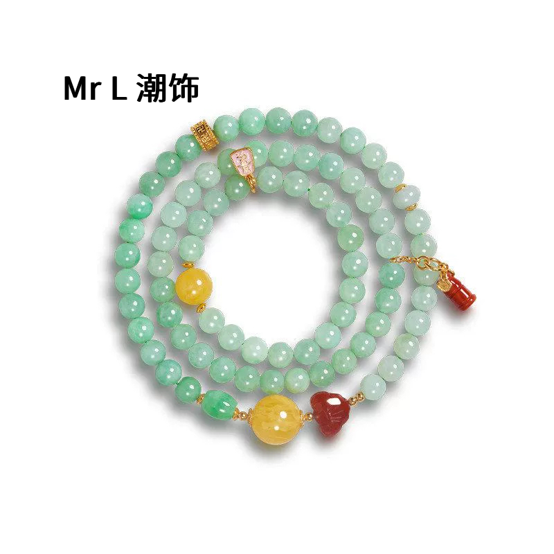 天然缅甸翡翠A货手串女蜜蜡南红圆珠手链多圈珐琅彩源头2025新款