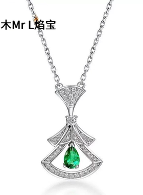 跨境新款轻奢气质925银镶嵌培育祖母绿裙子项链女锁骨链2026新款