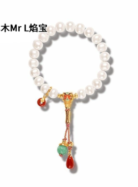 天然淡水珍珠手串女款强光S925银镀18K金珐琅彩10mm手链2925新款
