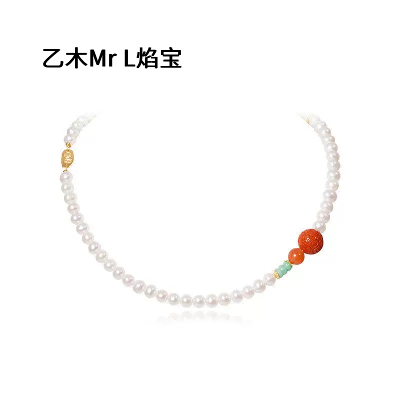 淡水珍珠项链女回纹珠S925银镀18k金南红翡翠锁骨链源头2026新款