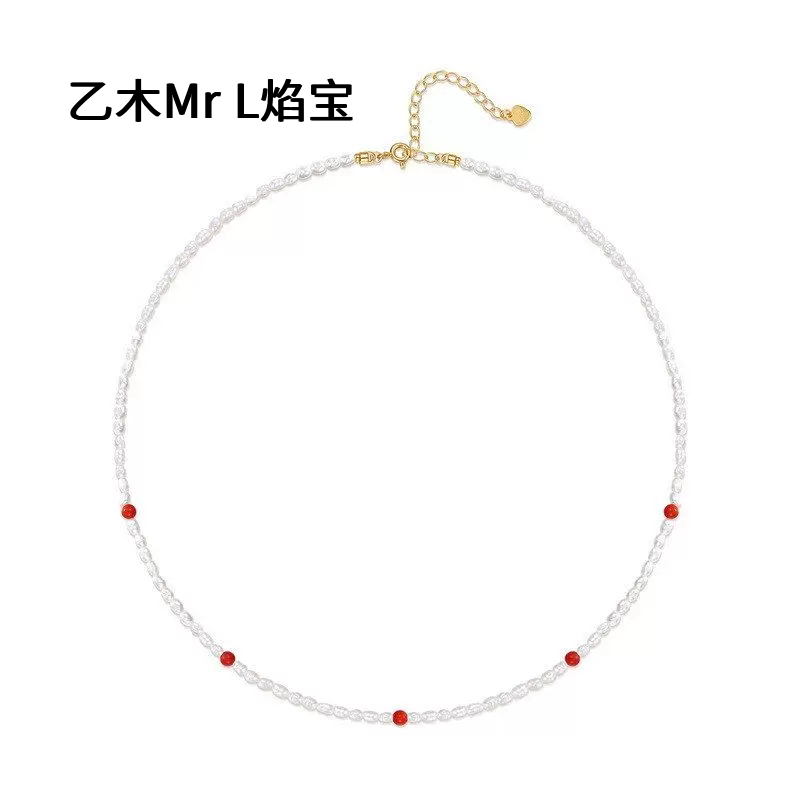 国潮风新款轻奢珍珠南红玛瑙串珠项链女S925银复古时尚百搭锁骨链
