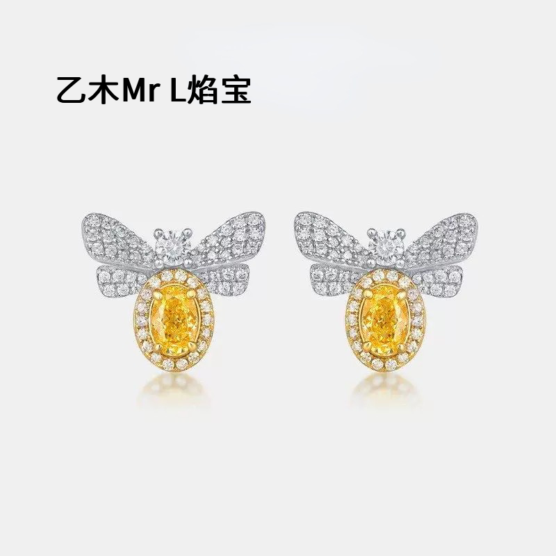 耳环跨境新款新品S925银黄色高碳钻耳钉欧美复古可爱小蜜蜂耳饰女