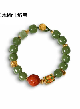 天然新疆老坑料和田玉青黄口手串女S925纯银镀金手串源头2025新款