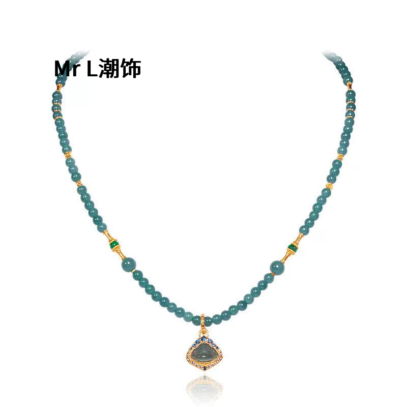 天然危地马拉蓝水翡翠项链女款S925银镀金5mm佛公吊坠2025新款