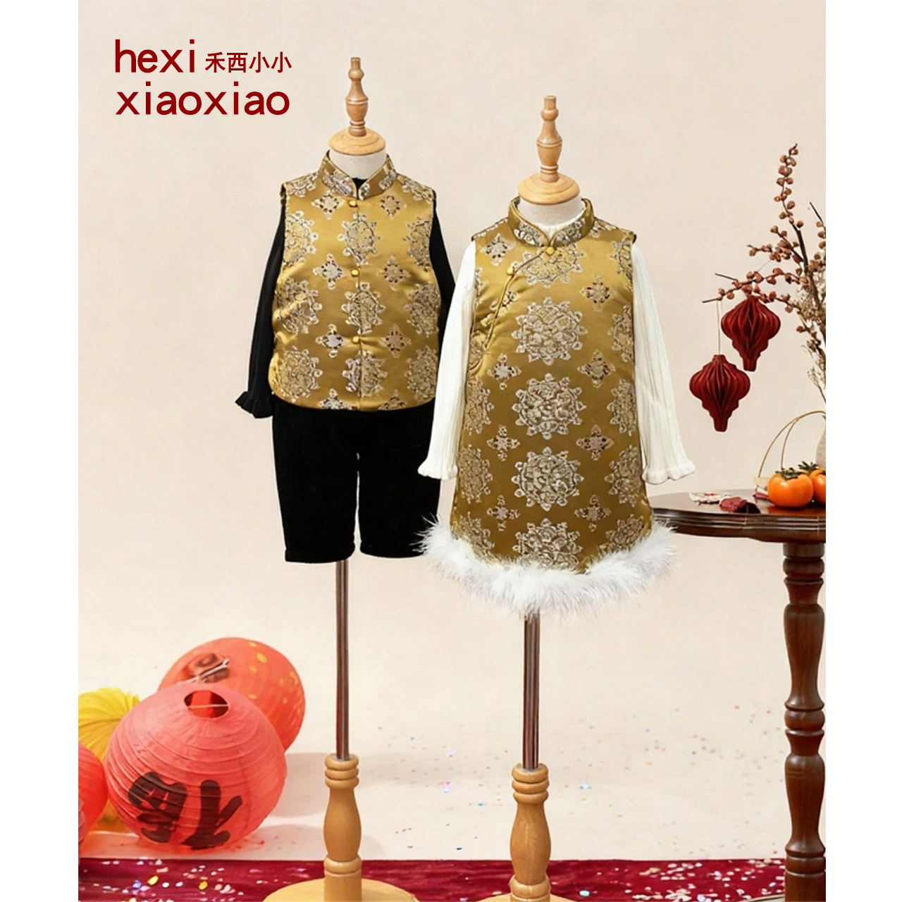 新中式马甲套装国风女童连衣裙