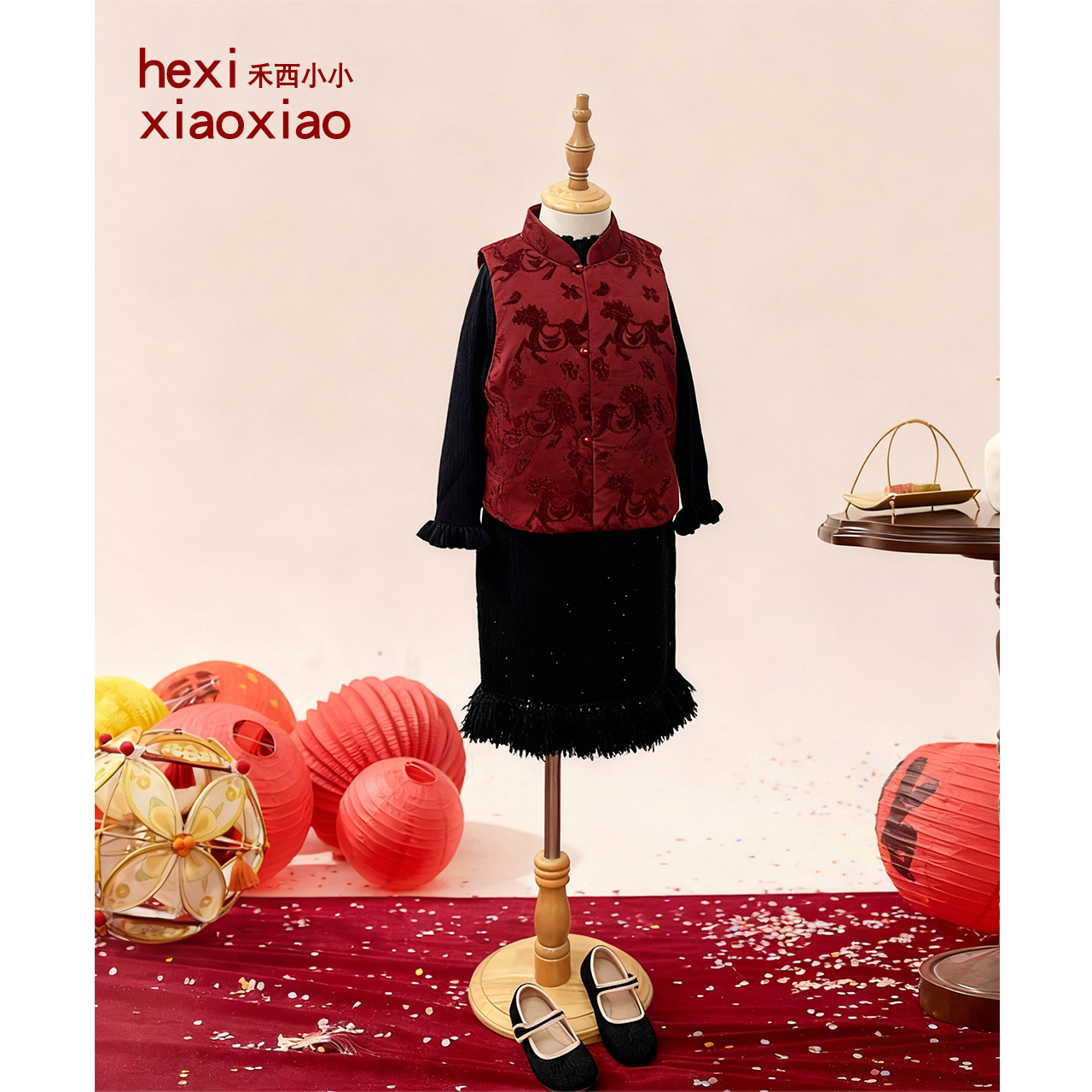 马上有钱，亲子新年红色马甲